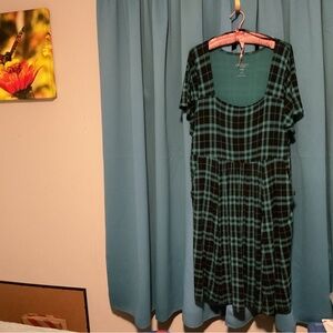 Torrid Green and Black Plaid Midi Dress